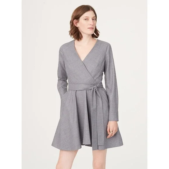 Club Monaco Womens Donisha Gray Wool Blend Faux Wrap Belted Dress Size 10